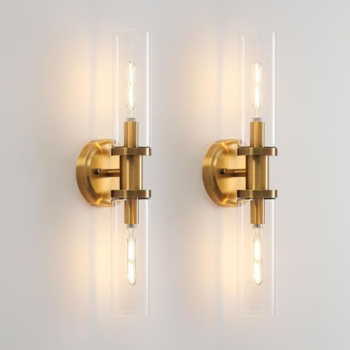 Wall Sconces Brushed Gold Sconces Wall Lighting with Clear Glass Shade Wall Lamp