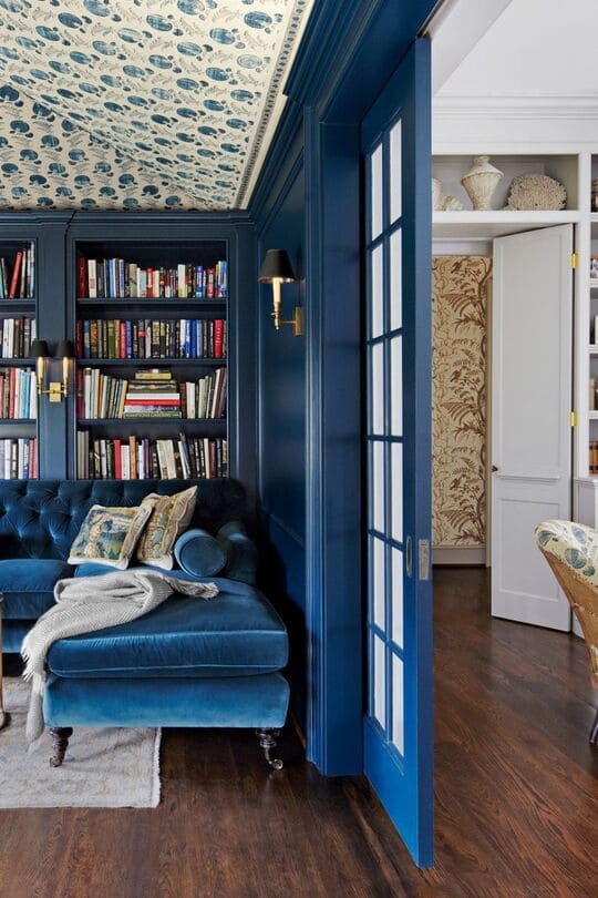 Living Room having Blue Sofa