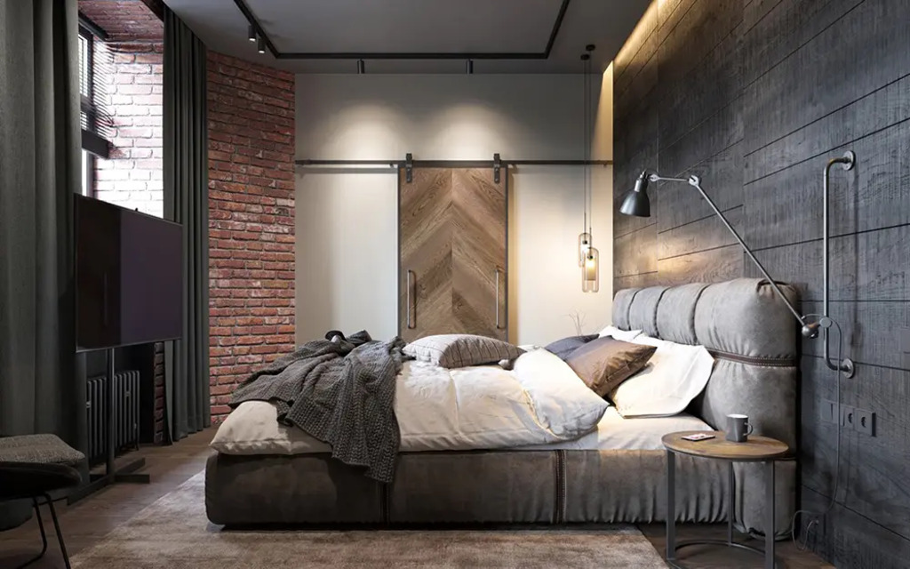 Wood industrial bedroom