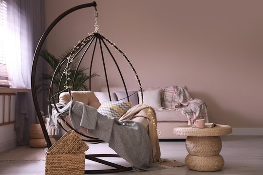 hanging rattan chair in living room