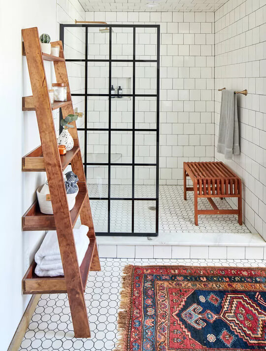 Ladder Shelves in bathroom