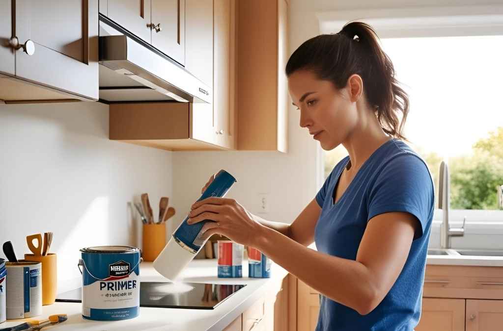 Apply Primer on kitchen cabinet